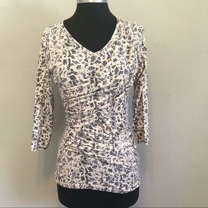 CAbi Faux Wrap Print 3/4 Sleeve Shirt